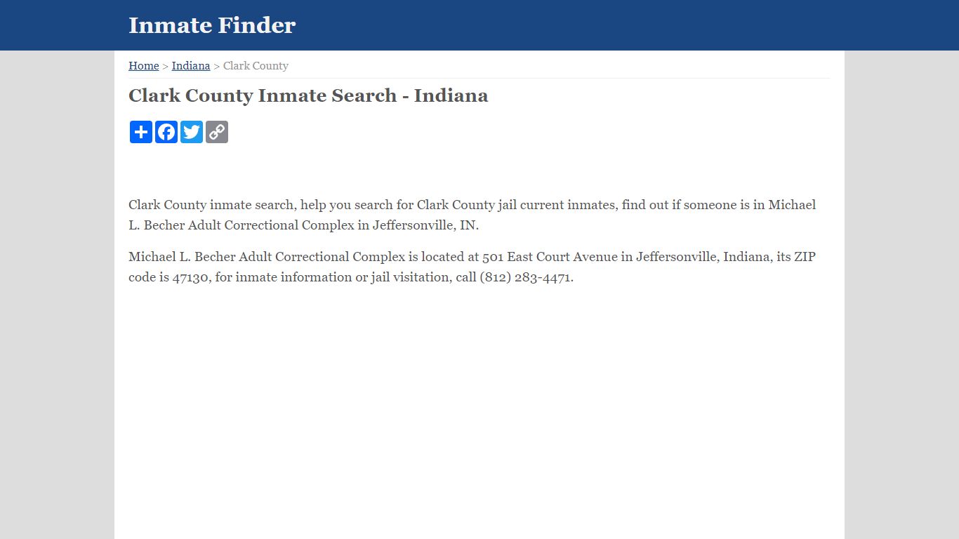 Clark County Inmate Search - Indiana - InmateFinder.org